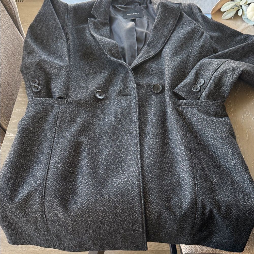 Banana Republic Charcoal Trench Coat Wool Blend Winter Classic Warm Size Reg M - Picture 12 of 14